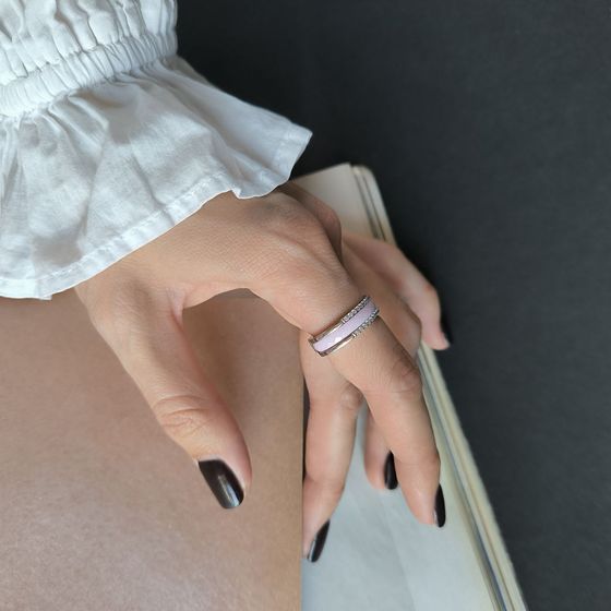Silver ring with ceramic and cubic zirconia