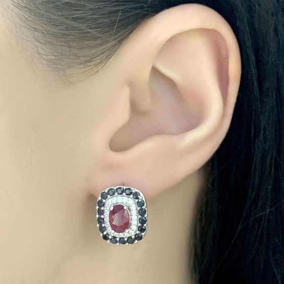 Silver earrings with 4.575ct ruby, sapphire