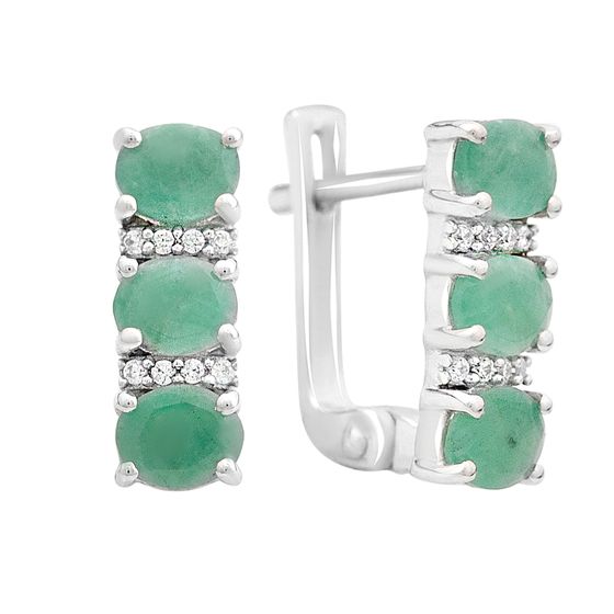 Silver earrings with a 2.006-carat emerald and cubic zirconia