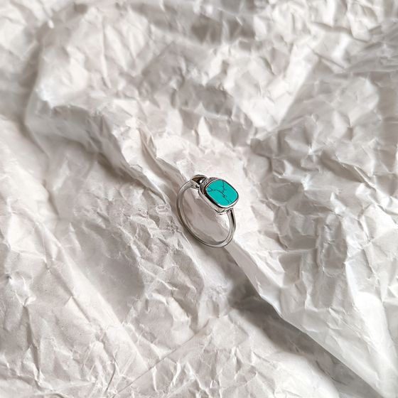 Silver ring with turquoise, fianites