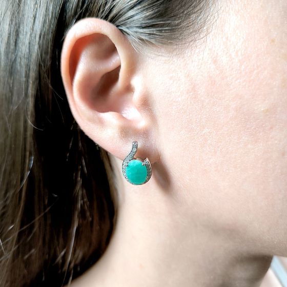 Sterling silver earrings with emerald 6.075ct, phianites