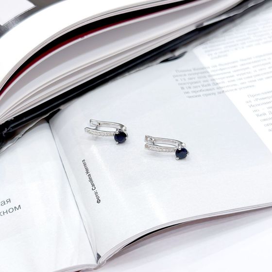 Sterling silver earrings with 1.711ct sapphire, pave diamonds