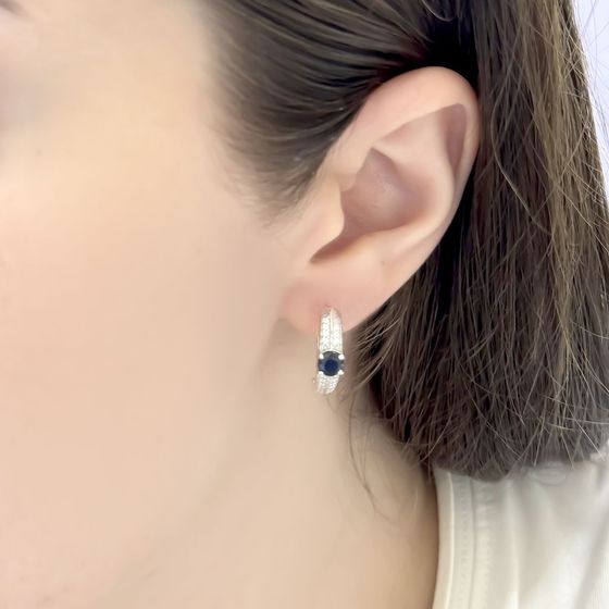 Срібні сережки з сапфіром 1.867ct, фіанітами