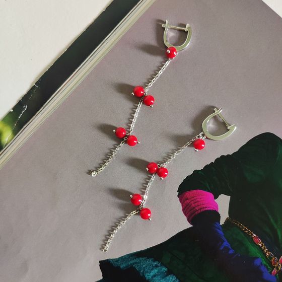 Silver earrings with coral
