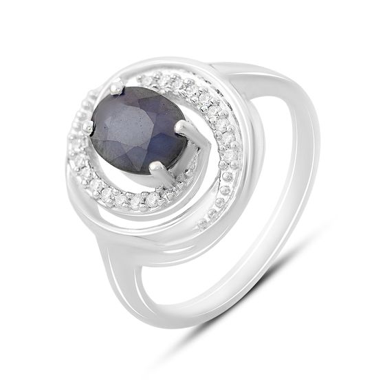 Sterling silver ring with sapphire 1.729ct, phianites