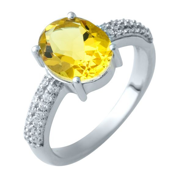 Silver ring with a 2.758 ct nano citrine and cubic zirconia
