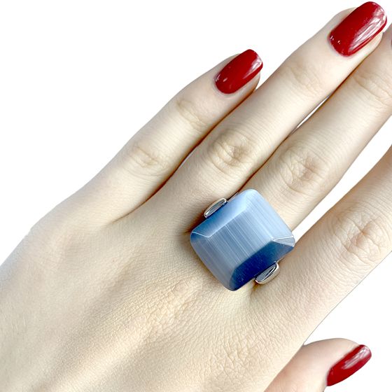 Silver cat's eye ring