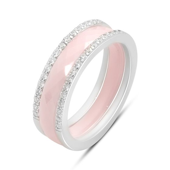 Silver ring with ceramic and cubic zirconia