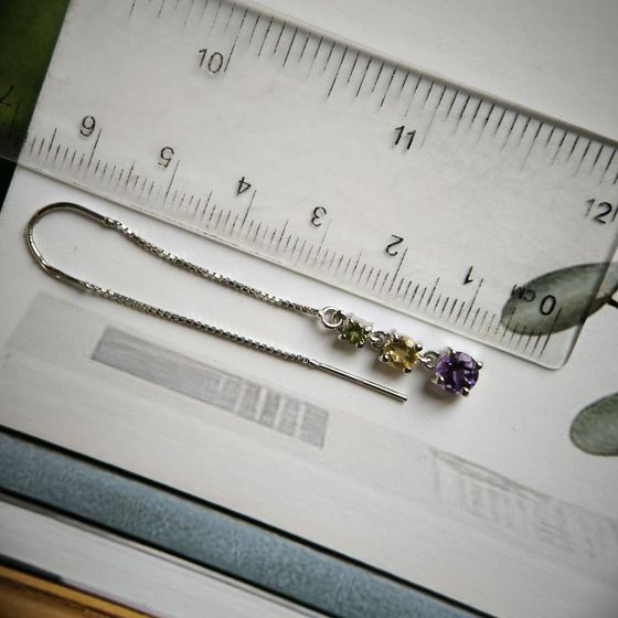 Silver earrings with amethyst 1.783ct, citrine, chrysolite