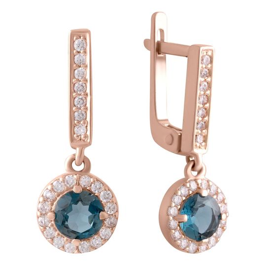 Золоті сережки з топазом Лондон Блю 1.2ct