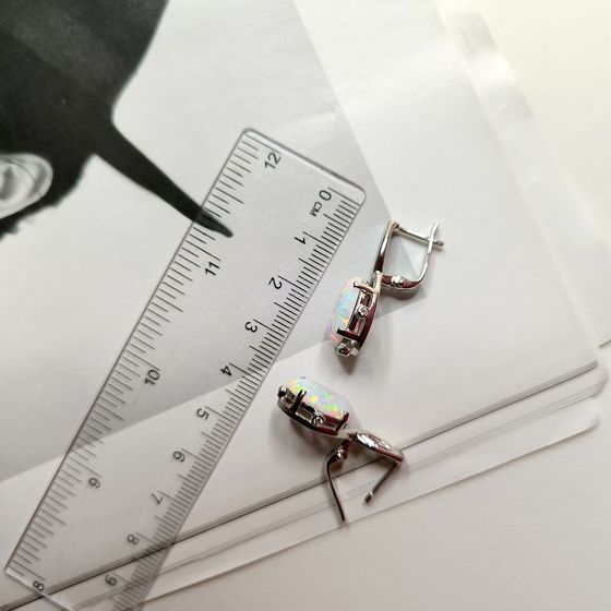 Sterling silver earrings with opal 4.429ct, phianites