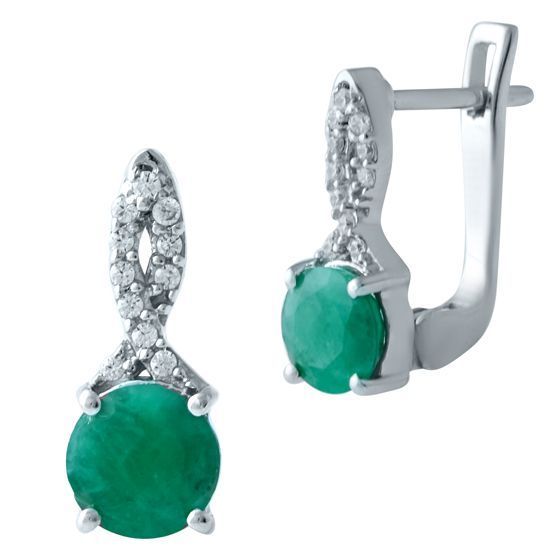 Silver earrings with a 1.855-carat emerald