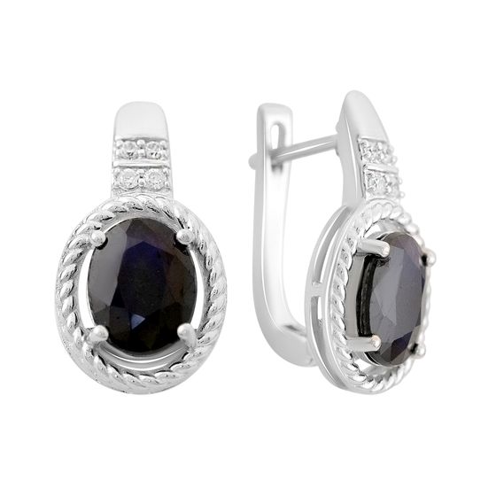 Sterling silver earrings with 4.927ct sapphire, pave diamonds