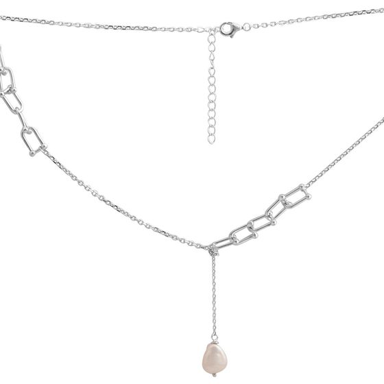 Silver necklace with baroque pearls