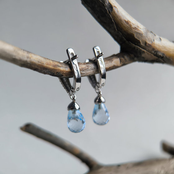 Silver earrings with a 9.483-carat topaz and cubic zirconia