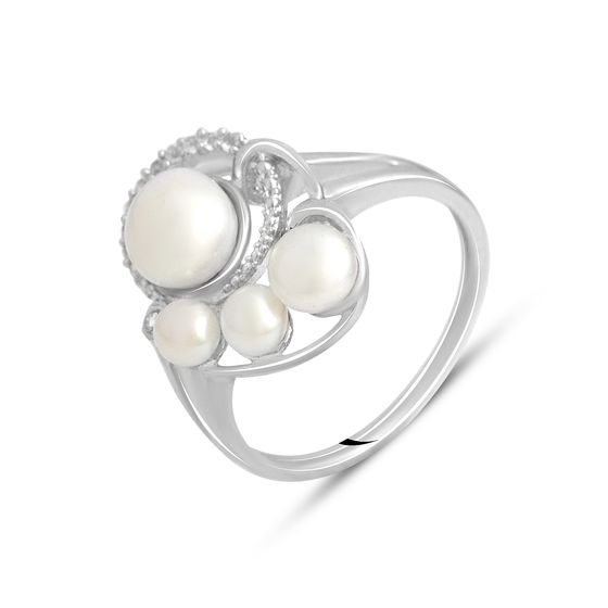 Silver ring with pearl, white topaz