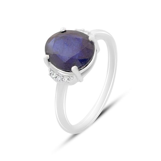 Срібна каблучка з сапфіром 3.873ct, фіанітами