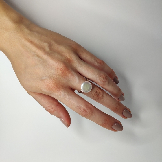 Silver ring with baroque pearls