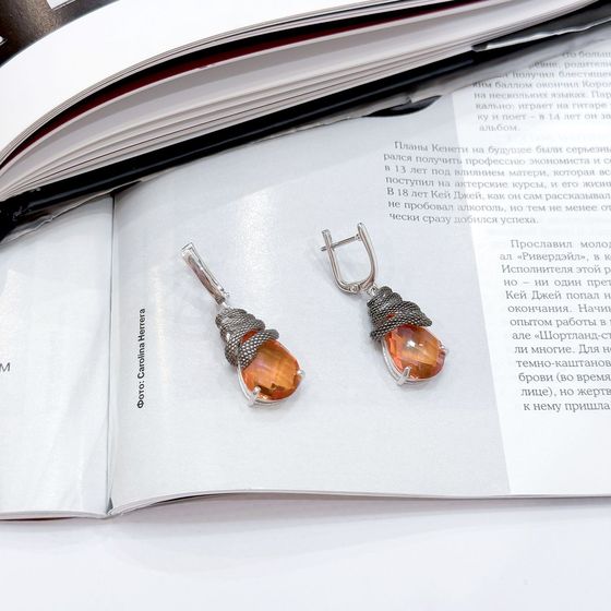 Silver earrings with gold quartz 12.913ct