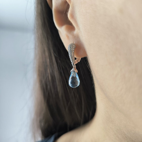 Silver earrings with a 9.483-carat topaz and cubic zirconia