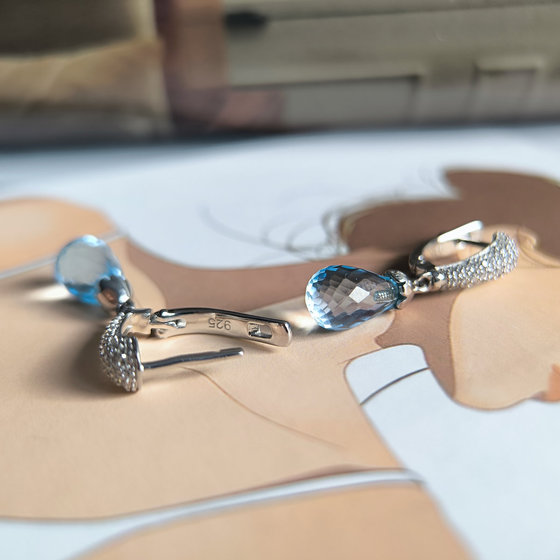 Silver earrings with a 9.483-carat topaz and cubic zirconia