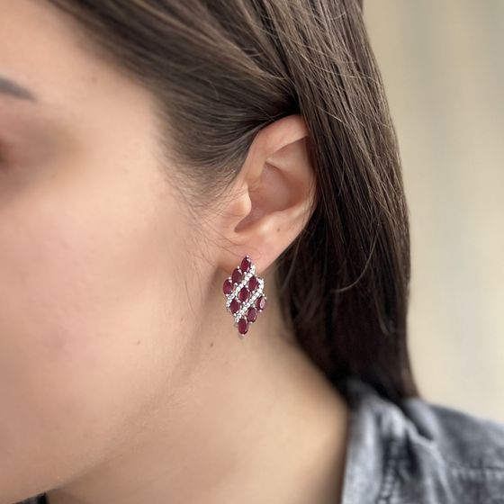 Серебряные серьги с рубином 7.101ct