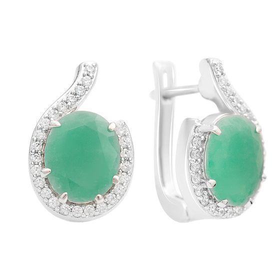 Sterling silver earrings with emerald 6.075ct, phianites