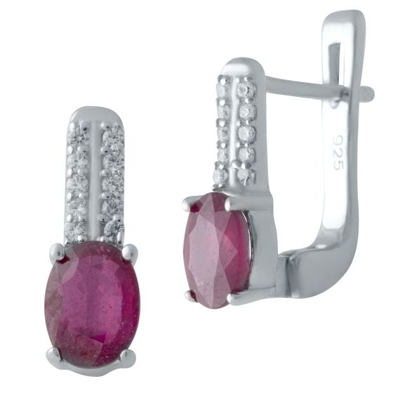 Silver earrings with a 2.431-carat ruby