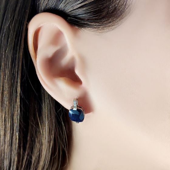 Silver earrings with sapphire and cubic zirconia