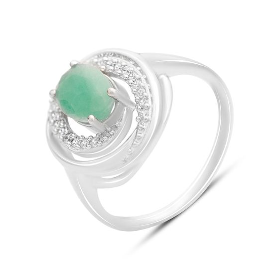 Sterling silver ring with emerald 1.35ct, phianites