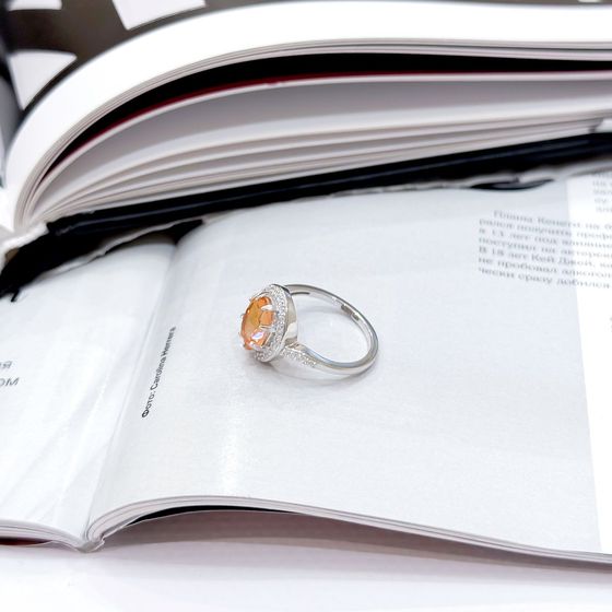 Sterling silver ring with gold quartz 2.973ct, phianites