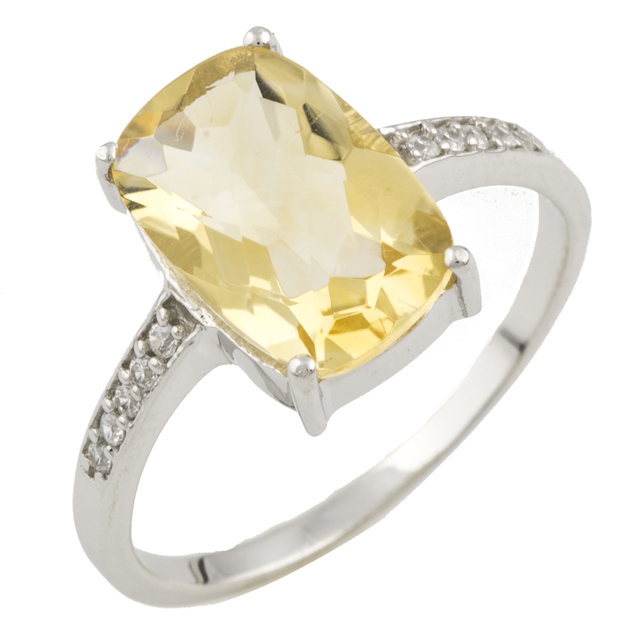 Silver ring with a 3.483 ct nano citrine and cubic zirconia