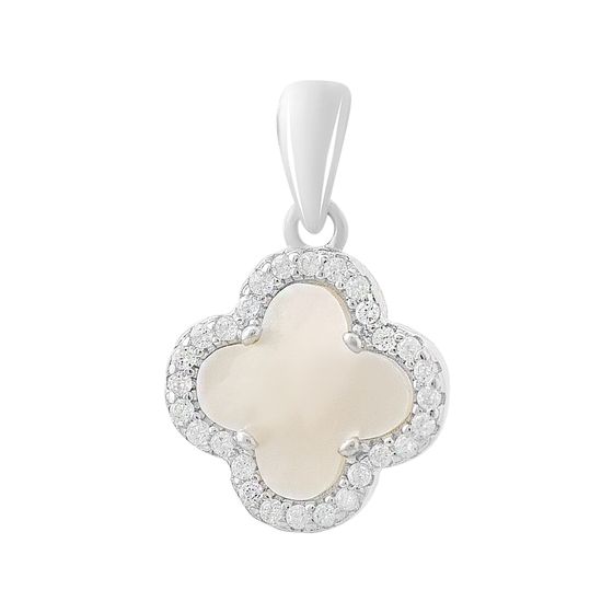 Silver pendant with mother-of-pearl, phianites