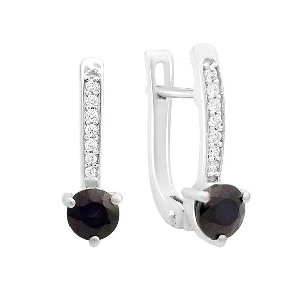Sterling silver earrings with 1.711ct sapphire, pave diamonds