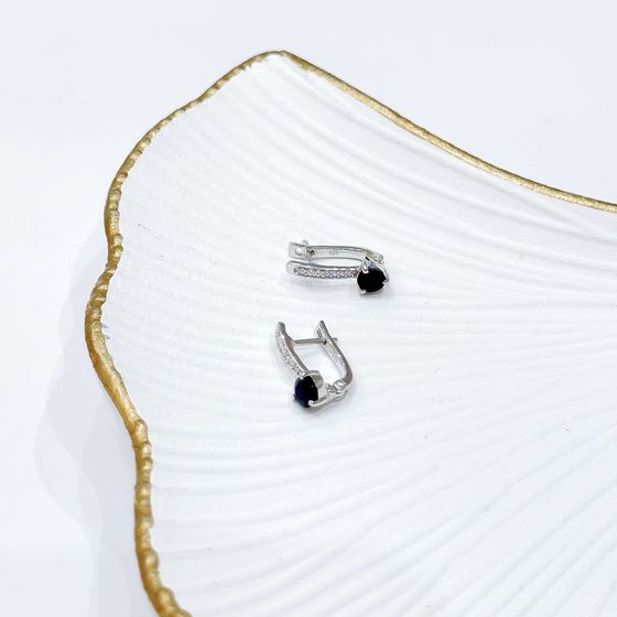 Sterling silver earrings with 1.711ct sapphire, pave diamonds