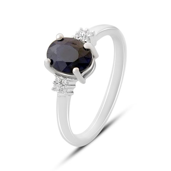 Sterling silver ring with sapphire 1.651ct, phianites