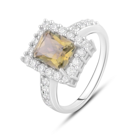 Silver ring with nano 4.18ct citrine, white topaz