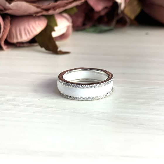Silver ring with ceramic and cubic zirconia