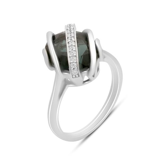 Sterling silver ring with London Blue topaz 3.938ct, phianites