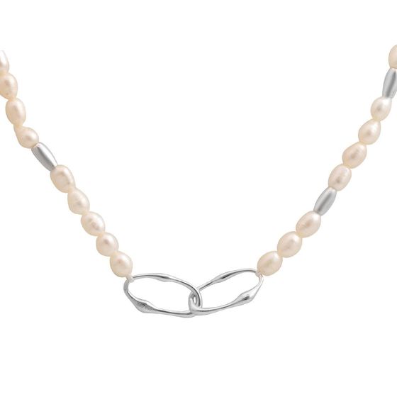 Silver necklace with baroque pearls
