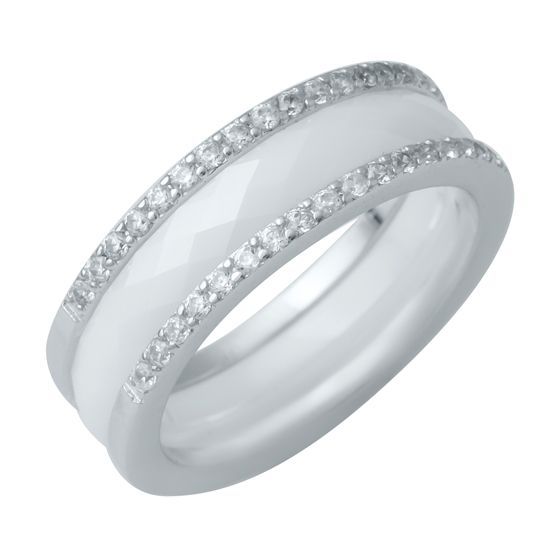 Silver ring with ceramic and cubic zirconia