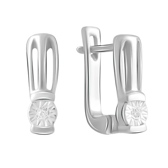 Срібні сережки з діамантом 0.02ct