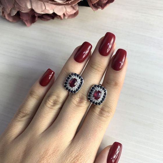 Silver earrings with 4.575ct ruby, sapphire