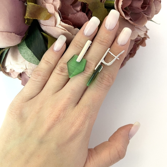 Серебряные серьги с кошачьим глазом 12.5ct