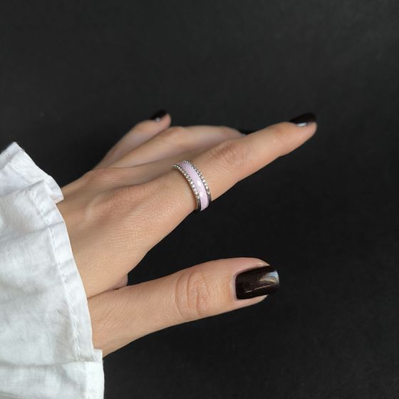 Silver ring with ceramic and cubic zirconia