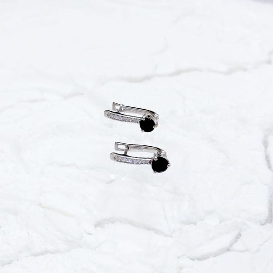 Sterling silver earrings with 1.711ct sapphire, pave diamonds