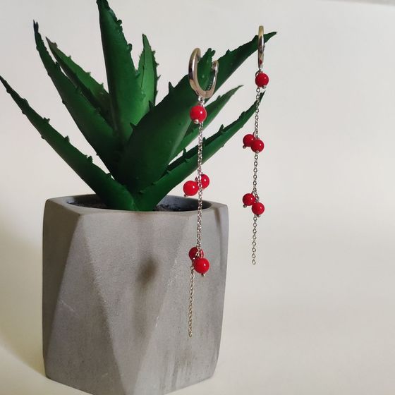 Silver earrings with coral