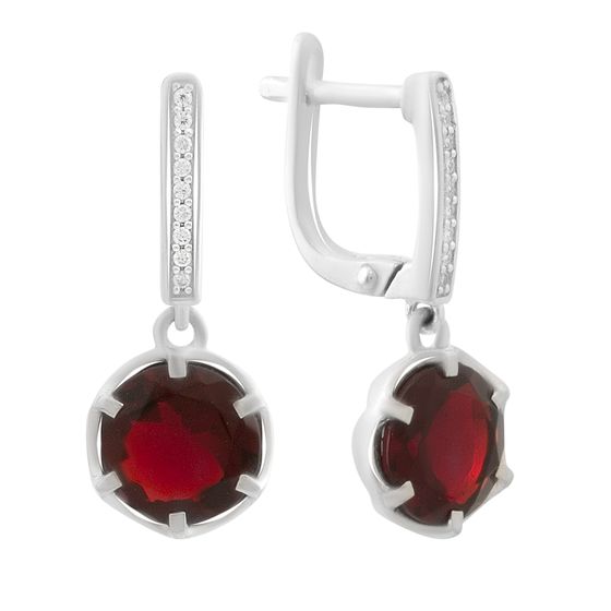 Серебряные серьги с гранатом nano 3.92ct, фианитами