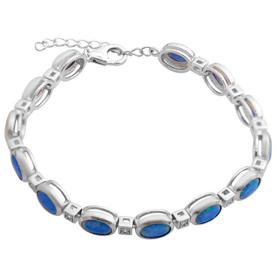 Sterling silver bracelet with opal 4.227ct, phianites