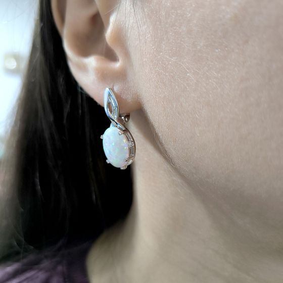 Sterling silver earrings with opal 4.429ct, phianites